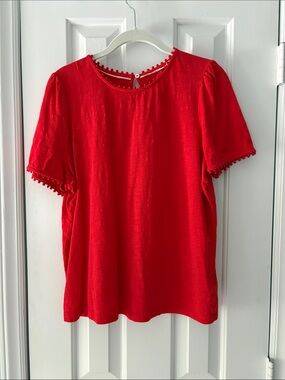 Boden Short-Sleeve Pom-Trim Top